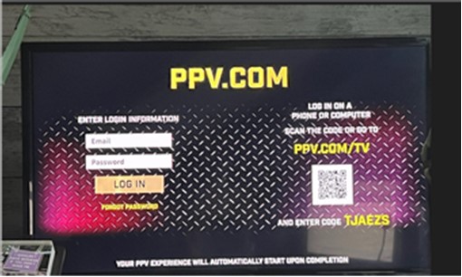 TV screen for logging in or signing up for a PPV.com account